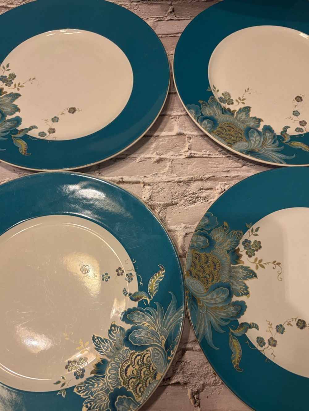 Set of 4 222 Fifth Eliza- Teal Dinner Plates